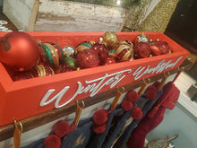 Load image into Gallery viewer, Winter Wonderland Stocking Holder Box, Mantel decor, Fireplace Decor, Personalized Stocking holder, Family Stockings