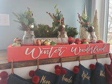 Load image into Gallery viewer, Winter Wonderland Stocking Holder Box, Mantel decor, Fireplace Decor, Personalized Stocking holder, Family Stockings