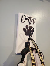 Load image into Gallery viewer, Pet name sign with leash hook, Dog sign, pet gift, Personalized pet gift, pet decor, wood dog sign, pet hook for wall