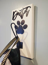 Load image into Gallery viewer, Pet name sign with leash hook, Dog sign, pet gift, Personalized pet gift, pet decor, wood dog sign, pet hook for wall