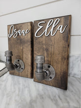 Load image into Gallery viewer, Personalized Bathroom Towel Hooks With Industrial Pipe, Back Pack Hooks, Kids Name Sign, Towel Hooks, Towel Rack, Bathroom Hooks