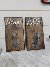 Load image into Gallery viewer, Personalized Bathroom Towel Hooks With Industrial Pipe, Back Pack Hooks, Kids Name Sign, Towel Hooks, Towel Rack, Bathroom Hooks