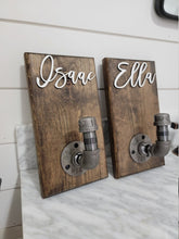 Load image into Gallery viewer, Personalized Bathroom Towel Hooks With Industrial Pipe, Back Pack Hooks, Kids Name Sign, Towel Hooks, Towel Rack, Bathroom Hooks