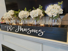 Load image into Gallery viewer, 3D Personalized Mantle Box, Mantel decor, Fireplace Decor, Mason Jar Centerpiece, Fireplace Decor, Centerpiece Tray