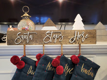 Load image into Gallery viewer, 3D Santa Stops Here Stocking Holder Box, Mantel decor, Fireplace Decor, Personalized Stocking holder, Family Stockings