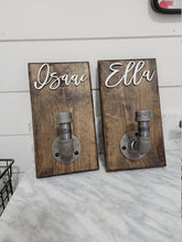 Load image into Gallery viewer, Personalized Bathroom Towel Hooks With Industrial Pipe, Back Pack Hooks, Kids Name Sign, Towel Hooks, Towel Rack, Bathroom Hooks