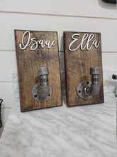Load image into Gallery viewer, Personalized Bathroom Towel Hooks With Industrial Pipe, Back Pack Hooks, Kids Name Sign, Towel Hooks, Towel Rack, Bathroom Hooks