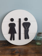 Load image into Gallery viewer, 3d shiplap Wood Bathroom Sign | Over toilet sign | Men's Women's Sign | Bathroom Farmhouse Decor | Funny bathroom decor