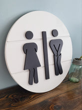 Load image into Gallery viewer, 3d shiplap Wood Bathroom Sign | Over toilet sign | Men's Women's Sign | Bathroom Farmhouse Decor | Funny bathroom decor