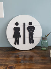 Load image into Gallery viewer, 3d shiplap Wood Bathroom Sign | Over toilet sign | Men's Women's Sign | Bathroom Farmhouse Decor | Funny bathroom decor