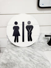 Load image into Gallery viewer, 3d shiplap Wood Bathroom Sign | Over toilet sign | Men's Women's Sign | Bathroom Farmhouse Decor | Funny bathroom decor