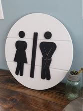 Load image into Gallery viewer, 3d shiplap Wood Bathroom Sign | Over toilet sign | Men's Women's Sign | Bathroom Farmhouse Decor | Funny bathroom decor