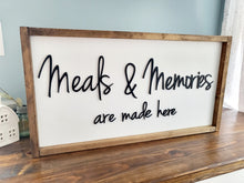 Load image into Gallery viewer, 3D Meals and Memories are made here sign - Kitchen Decor - Wood sign - Home Decor Sign - Farmhouse Sign - Dining Room sign