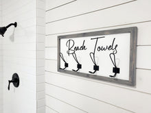 Load image into Gallery viewer, 3D Beach towel sign with hooks, Wood Bathroom sign, farmhouse bathroom decor, Towel Holder, Towel Rack, Bathroom Hooks, Pool storage
