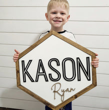 Load image into Gallery viewer, 3D Hexagon nursery name sign, Name sign for nursery, Above crib sign, baby shower gift, nursery decor, Gift for baby