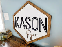 Load image into Gallery viewer, 3D Hexagon nursery name sign, Name sign for nursery, Above crib sign, baby shower gift, nursery decor, Gift for baby