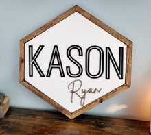Load image into Gallery viewer, 3D Hexagon nursery name sign, Name sign for nursery, Above crib sign, baby shower gift, nursery decor, Gift for baby