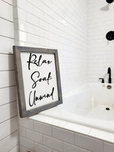 Load image into Gallery viewer, 3D Relax Soak Unwind sign, Wood Bathroom sign, farmhouse bathroom decor, Bathroom wall hangings, Beach Decor, Coastal Bathroom decor
