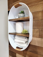 Load image into Gallery viewer, Farmhouse White Galvanized Wash Tub With Shelves - Wall Hanging Shelf - Farmhouse Shelf - Rustic Bathroom Shelf - Mudroom or Laundry Shelf