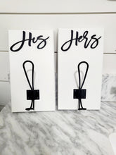 Load image into Gallery viewer, 3D Set of His and Hers Hooks, Wood Bathroom sign, Coat Hooks, Wedding Decor, Towel Holder, Towel Rack, Bathroom Hooks, Custom towel hooks