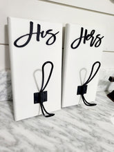 Load image into Gallery viewer, 3D Set of His and Hers Hooks, Wood Bathroom sign, Coat Hooks, Wedding Decor, Towel Holder, Towel Rack, Bathroom Hooks, Custom towel hooks