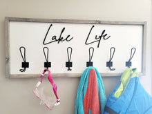 Load image into Gallery viewer, 3D Lake Life towel hooks - Cabin Bathroom Decor - Welcome to the Lake sign - Lake Life Coat hooks - Beach bathroom Decor- Lakehouse Decor
