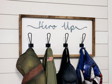 Load image into Gallery viewer, 3D Hero up dress clothes sign | Super Hero Decor | Kids Costume Rack | Hero Up Sign | Playroom Decor | Toddler Room Decor | Boys Room Decor