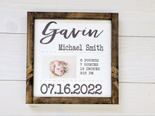 Load image into Gallery viewer, Wooden Personalized Baby Name Announcement | Baby Name Announcement Photo Prop | Baby Name Sign | Baby Name Reveal | Baby Shower Gift