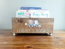 Load image into Gallery viewer, Personalized Book Library box- Book Box - Book Storage - Kids books - Book caddy - Kids room storage, Construction Nursery Decor