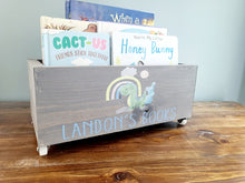 Load image into Gallery viewer, Personalized Dinosaur Book Library box- Book Box - Book Storage - Kids books - Book caddy - Kids room storage, Construction Nursery Decor