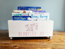 Load image into Gallery viewer, Kids library box, baby book box, book storage, nursery storage, baby girl gift, baby boy gift, bookcase, baby shower gift, kids books
