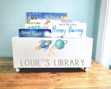 Load image into Gallery viewer, Personalized Space Book Library box- Book Box - Book Storage - Kids books - Book caddy - Kids room storage - Gallaxy Room Decor