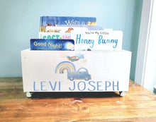 Load image into Gallery viewer, Personalized Book Library box- Book Box - Book Storage - Kids books - Book caddy - Kids room storage - Transportation Nursery Decor