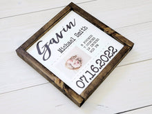 Load image into Gallery viewer, Wooden Personalized Baby Name Announcement | Baby Name Announcement Photo Prop | Baby Name Sign | Baby Name Reveal | Baby Shower Gift