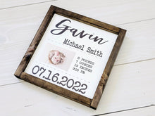 Load image into Gallery viewer, Wooden Personalized Baby Name Announcement | Baby Name Announcement Photo Prop | Baby Name Sign | Baby Name Reveal | Baby Shower Gift
