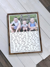 Load image into Gallery viewer, Sibling poem sign, Siblings Poem, Shared Room Decor, Kids, Kids Wall Art, Nursery Quote Sign, Family Photo on Wood, Framed wood photo