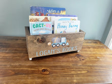 Load image into Gallery viewer, Personalized Book Library box- Book Box - Book Storage - Kids books - Book caddy - Kids room storage, Construction Nursery Decor