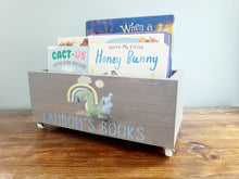 Load image into Gallery viewer, Personalized Dinosaur Book Library box- Book Box - Book Storage - Kids books - Book caddy - Kids room storage, Construction Nursery Decor