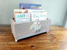Load image into Gallery viewer, Personalized Dinosaur Book Library box- Book Box - Book Storage - Kids books - Book caddy - Kids room storage, Construction Nursery Decor