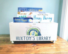 Load image into Gallery viewer, Personalized Mountain Book Library box- Book Box - Book Storage - Kids books - Book caddy - Kids room storage - Mountain Bedroom Decor