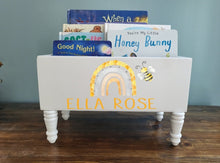 Load image into Gallery viewer, Personalized Book Bin - Book Storage - Books - Toy Storage - Bookcase - Nursery Decor - Baby Shower Gift - Birthday Gift