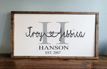 Load image into Gallery viewer, Personalized Last Name Sign with Names, Established sign, Wedding Gift, Wedding Prop Sign, Personalized Wedding Gift, Bridal Shower Gift
