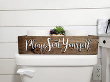 Load image into Gallery viewer, 3d Please seat yourself toilet box - Rustic Toilet Paper Holder - Farmhouse Bathroom Decor - Wooden Box Above The Toilet
