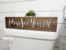 Load image into Gallery viewer, 3d Please seat yourself toilet box - Rustic Toilet Paper Holder - Farmhouse Bathroom Decor - Wooden Box Above The Toilet
