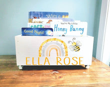 Load image into Gallery viewer, Personalized Book Bin - Book Storage - Books - Toy Storage - Bookcase - Nursery Decor - Baby Shower Gift - Birthday Gift

