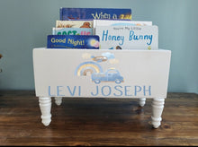 Load image into Gallery viewer, Personalized Book Library box- Book Box - Book Storage - Kids books - Book caddy - Kids room storage - Transportation Nursery Decor
