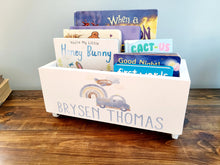 Load image into Gallery viewer, Personalized Book Library box- Book Box - Book Storage - Kids books - Book caddy - Kids room storage - Transportation Nursery Decor
