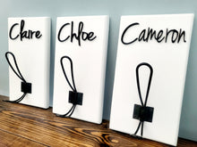 Load image into Gallery viewer, 3D Farm style Custom hooks, Wood Bathroom sign, Backpack Hooks, Kids Name Sign, Towel Holder, Towel Rack, Bathroom Hooks, Stocking Hook
