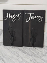 Load image into Gallery viewer, 3D Farm style Custom hooks, Wood Bathroom sign, Backpack Hooks, Kids Name Sign, Towel Holder, Towel Rack, Bathroom Hooks, Stocking Hook
