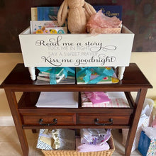 Load image into Gallery viewer, Read me a story, tuck me in tight Book Bin - Book Storage - Books - Toy Storage - Bookcase - Nursery Decor - Baby Shower Gift - Birthday
